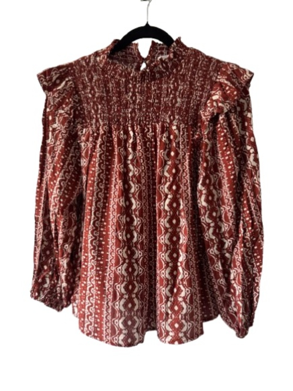 154 GeeGee Smocked Ruffle Neck Long Sleeve Blouse